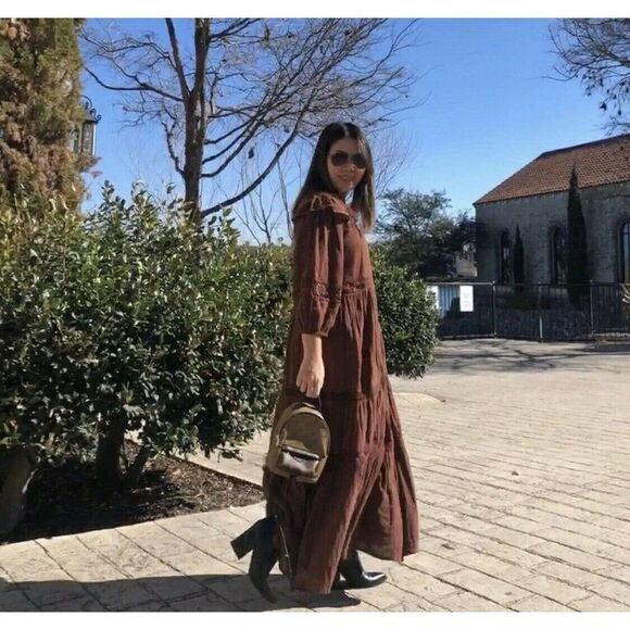 Zara Openwork Cotton Embroidered Brown Dress New - Picture 6 of 8